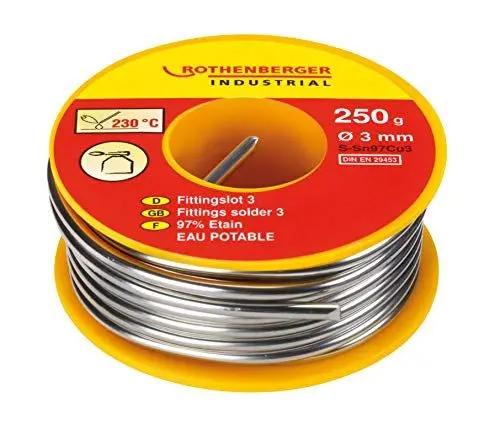 Produktbild: ROTHENBERGER Industrial Fittingslot 3 | 250 g | Heizungs & Trinkwasser Rohre | Zusammensetzung: Zinn 97%, Kupfer 3% | 045255E