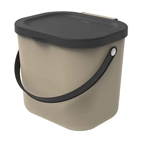 Produktbild: Rotho Albula Biomülleimer 6l mit Deckel und Henkel für die Küche, Kunststoff (PP) BPA-frei, cappuccino/anthrazit, 6l (23,5 x 20,0 x 20,8 cm)