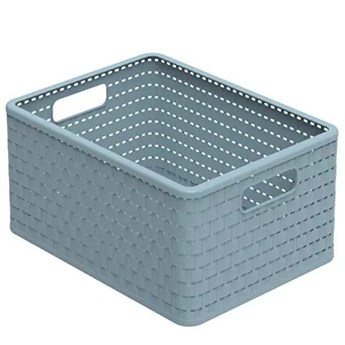 Produktbild: Rotho Country Aufbewahrungskiste 18l in Rattan-Optik, Kunststoff (PP recycelt) BPA-frei, blau, A4/18l (36.8 x 27.8 x 19.1 cm)