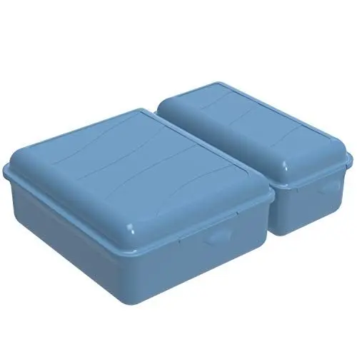 Produktbild: Rotho Fun Vesperdose mit zwei getrennten Fächern, Kunststoff (PP) BPA-frei, blau, 1,05l + 0,55l (22,0 x 16,5 x 7,0 cm)
