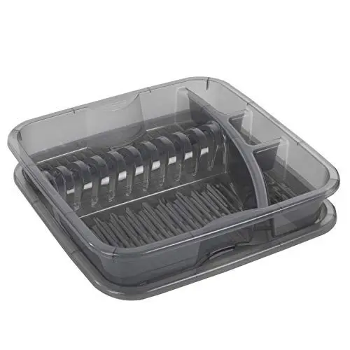 Produktbild: Rotho Geometric Geschirrabtropfer mit Abtropfschale, Kunststoff (PP) BPA-frei, anthrazit/transparent, (39,5 x 39,5 x 8,0 cm)