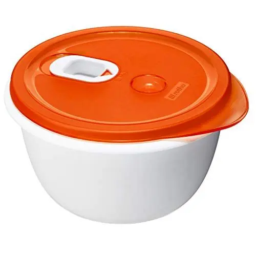 Produktbild: Rotho Micro Clever Mikrowellendose 1.6l mit Deckel und Ventil, Kunststoff (PP) BPA-frei, rot/weiss, 1.6l (19.0 x 19.0 x 10.5 cm)