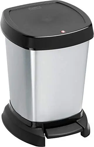 Produktbild: Rotho Paso Mülleimer 6l für das Bad mit Deckel, Kunststoff (PP) BPA-frei, silber metallic, 6l (23,4 x 21,9 x 29,2 cm)