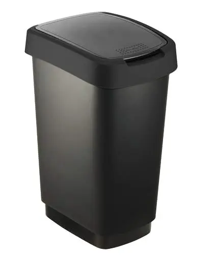 Produktbild: Rotho Salsa Mülleimer 50l mit Deckel, Kunststoff (PP) BPA-frei, schwarz recycelt, 50l (40.1 x 29.8 x 60.2 cm)