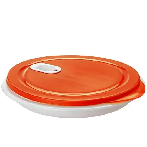 Produktbild: Rotho XL Clever Mikrowellenteller 1.2l mit Deckel und Unterteilung, Kunststoff (PP) BPA-frei, weiss/rot, 1.2l (26.0 x 26.0 x 4.8 cm)