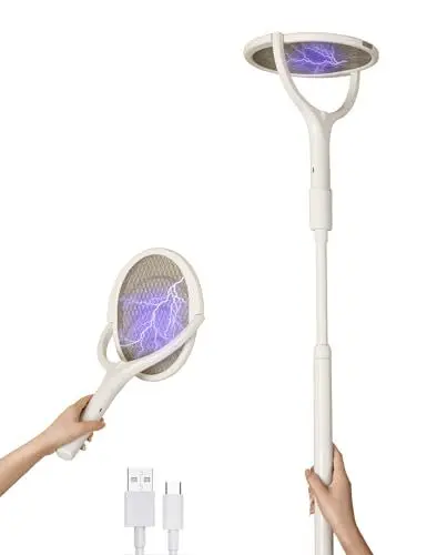 Produktbild: Rotierender Kopf Wiederaufladbar Elektrische Fliegenklatsche Elektrisch Fliegenfalle Mückenfalle Fruchtfliegenfalle Insektenvernichter Fliegenfänger, Mit einem Teleskop Verlängerungsstab