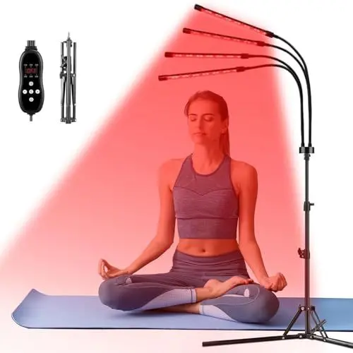 Produktbild: Rotlichtlampe mit Ständer,120 LEDs Infrarotlampe mit Timer, 660nm ＆ 850nm Rotlichtlampe Infrarotlicht, 4 Köpfe Rotlicht Infrarotlampe für Hals, Rücken und Haustiere,Rotlicht