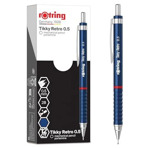 Produktbild: rOtring Tikky Retro Druckbleistifte | 2B 0,5 mm | Blauer Schaft | mit geriffeltem Griff für hohen Komfort | 12 Stück