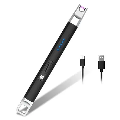Produktbild: Rouclo Lichtbogen Feuerzeug,USB Feuerzeug Aufladbar Elektro Feuerzeug Winddichtes Flammenlose Stabfeuerzeug Kerzenanzünder Elektronisches Feuerzeug für Kerzen Anzünden, Gasherd, Küche (Schwarz)