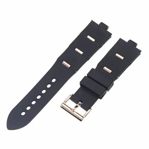 Produktbild: ROUHO 8 mm schwarzes Silikonkautschuk-Uhrenarmband Uhrenreparaturteile Armband Uhrenarmband für BUL-GARI DIA-GONO DP42C14SVDGMT-Roségold 25mm