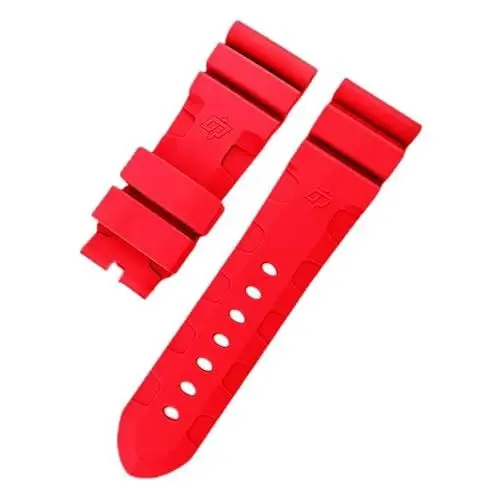 Produktbild: ROUHO Wasserdichtes Silikonarmband Uhrenarmband Zubehör Armbanduhr Band für PA-NE-RAI PAM351 PAM111 PAM380-Rot 24mm