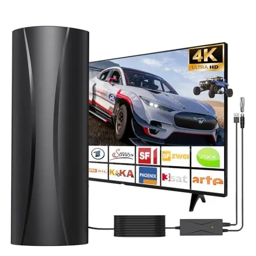 Produktbild: Roujune DVBT2 Antenne, Zimmerantenne DVB-T & DVB-T2 Antennen mit Verstärker, Zimmerantenne für Fernseher mit Großer Reichweite und 360° Empfang, Geeignet für 4K 1080p & Alle TV-Geräte