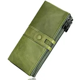 Produktbild: ROULENS Vintage Geldbörse Damen Leder Gross, RFID Schutz Damen Portemonnaie Groß Viele Fächer, Geldbeutel Damen Gross mit 13 Kartenfächer mit Handyfach, Grün, Groß