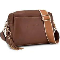 Produktbild: Roulens Damen Handy Umhängetasche,Veganem Leder Crossbody Schultertasche,Breiter Riemen Abendtasche mit drei Reißverschlussfächern Handtaschemit mit Kartenschlitz Verstellbar Abnehmbar Schultergurt