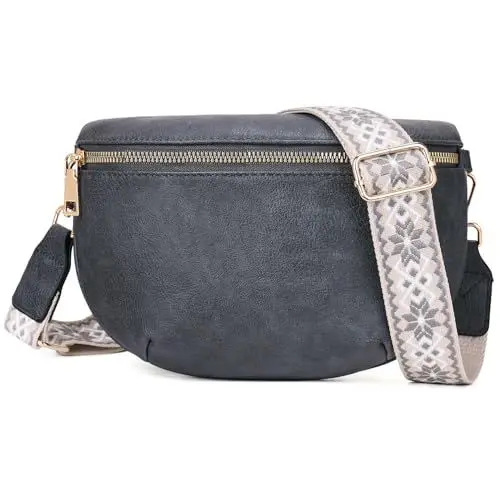 Produktbild: Roulens Kleine Damen Umhängetaschen,Elegant Bauchtasche Damen,Umhängetasche aus Veganes PU Leder,Crossbody Bag Damen,RFID Blockierung Kartenschlitz Brusttasche mit Verstellbar Abnehmbar Breiter Gurt