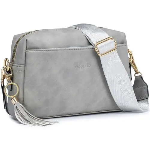 Produktbild: Roulens Kleine Umhängetasche für Damen mit 3 Fächern mit Reißverschluss, Umhängetasche für Damen aus PU-Leder, Handtasche, Damen, Schulterriemen mit breitem verstellbarem und abnehmbarem Gurt,