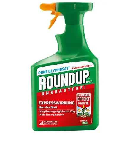 Produktbild: Roundup Unkrautfrei Express, 1 Liter Sprühflasche, Unkrautvernichter, zur Bekämpfung von Unkräutern, Gräsern und Moos