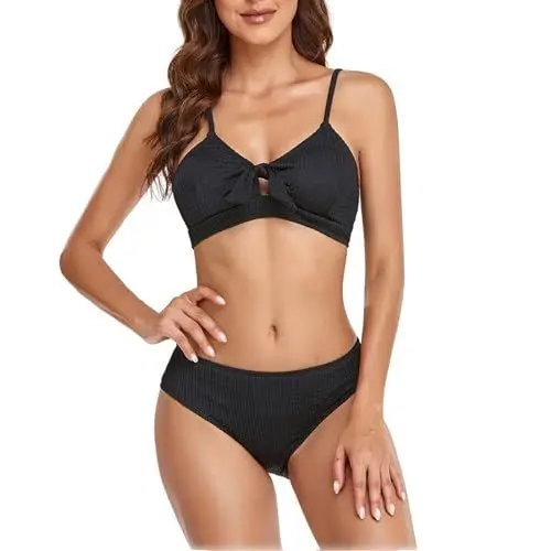 Produktbild: Rouped 2024 Damen Bikini Set Sexy einfarbiger Bikini mit hoher Taille europäischer amerikanischer Badeanzug für Damen Elegant Zweiteiliger Badeanzug