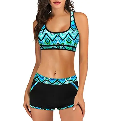 Produktbild: Rouped Damen Tankini Set Badeanzug Strandmode Digitaldruck Abnehmen Schweiß Absorbierende Atmungsaktive Badebekleidung mit bedruckter Schlitzrock-Badebekleidung Zweiteiliger Schwarz M