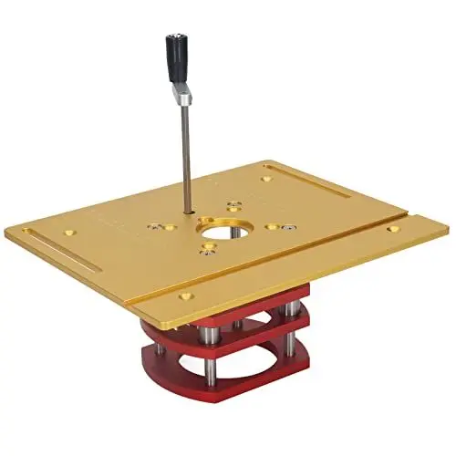 Produktbild: Router-Lift-System-Kit, Router-Hubtisch, Manuelles Heben, Router-Tischkreissägen-Einsatz, Grundplatte für Hochpräzise Holzbearbeitung (Goldfarben)