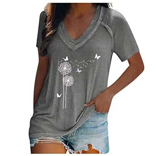 Produktbild: Routinfly Damenblusen und -Hemden, Modefrau, Kausale V-Ausschnitt, Druckbluse, Kurzarm, T-Shirt, Sommeroberteile, T-Shirt, Damen, Geschenke, 2023, Sweatshirt, Tunika-Pullover