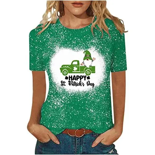 Produktbild: Routinfly Hemden für Damen, Rundhalsausschnitt, Kurzarm, St. Patrick's Day, bedrucktes Hemd, weißes Hemd, Damen, Geschenke, 2023, Sweatshirt, Tunika-Pullover