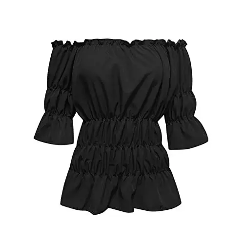Produktbild: Routinfly Sweatshirts für Damen,Damen-Renaissance-Bluse, Steampunk-Piratenhemd, schulterfrei, Kurzarm, gesmokte Blusenoberteile, UGA-Sweatshirt, Damengeschenke, 2023, Sweatshirt, Tunika-Pullover