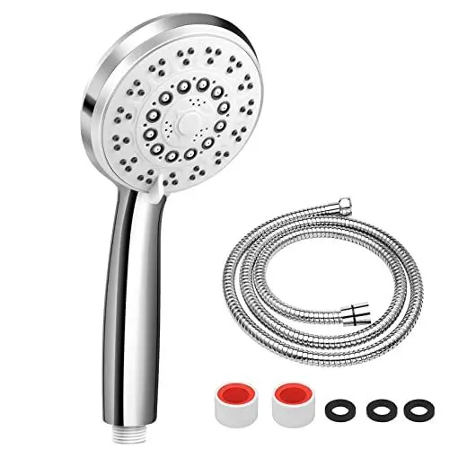 Produktbild: Rovtop Duschkopf Handbrause Chrome Duschbrause (mit Antikalk-Funktion) 5 Strahlarten und 1.5 M Brauseschlauch G1/2 ABS Hochdruck Wassersparend, Crometta