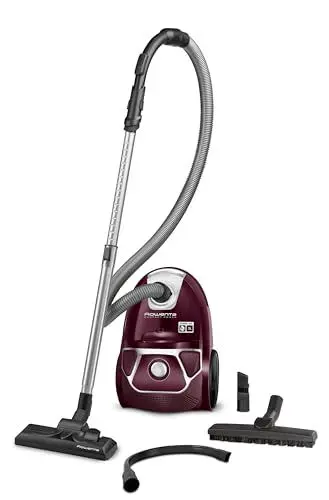 Produktbild: Rowenta Compact Power Staubsauger mit Beutel, 750 Watt, 3 Liter Staubbeutel, 2-in-1-Fugendüse, Home & Car-Set, für alle Bodenarten, kompaktes Design, Bodenstaubsauger, ‎dunkelrot /silber, RO3969EA
