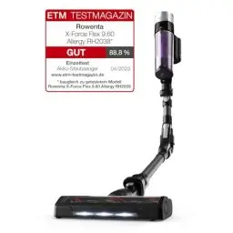 Produktbild: Rowenta RH2038 X-Force Flex 9.60 Allergy kabelloser Akku-Stabstaubsauger | 100 Air Watt | herausnehmbarer Akku | bis zu 45 Min. Laufzeit | kompakt | Flex-Gelenk | LED-Düse | Lila/Schwarz