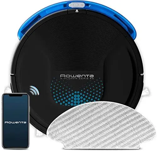 Produktbild: Rowenta RR8275 X-PLORER Serie 45 Saugroboter | Zufallsnavigation | 2in1 Reinigung: Saugen und Wischen | Steuerung per App | Sprachsteuerung | 150 Min. Laufzeit | bis zu 90 m² Wohnfläche | Schwarz