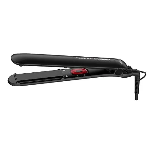 Produktbild: Rowenta SF161L x Karl Lagerfeld Easyliss Haarglätter, Ein-Knopf-Bedienung, Keramik-Turmalin-Beschichtung, bewegliches Platten-System, Straight & Curl-Funktion, konstante 200°C, Schwarz/Rot, 1 Stück