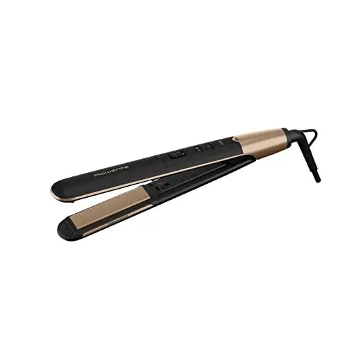 Produktbild: Rowenta SF4630 Express Shine Haarglätter | Arganöl-Infusor | Keramikplatten | Ionen-Effekt | 8 Temperatureinstellungen | 2-in-1-Wickeln und Glätten | gesundes Haar | Schwarz/Gold