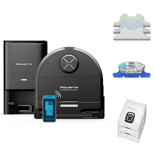 Produktbild: Rowenta Xplorer S220+ Animal & Allergy Nass-Trocken-Saugroboter, Lasernavigation, 120 min Laufzeit, App-Steuerung, vibrierender Wischmopp, Absaugstation, Schwarz/Metall, RR9495WH