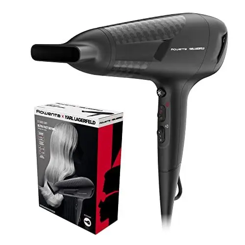 Produktbild: Rowenta x Karl Lagerfeld CV581L Studio Dry Haartrockner, energiesparende Effiwatt-Technologie, 6 Geschwindigkeits-/Temperaturstufen, Thermo Control, Konzentrator, Kaltluftstufe, Schwarz/Rot
