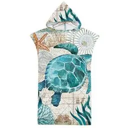 Produktbild: Rowjoy Strandtuch Poncho, Surf Poncho Damen und Herren, Ozean Tier Drucken Mikrofaser Strandtuch, Badeponcho Strandtuch mit Kapuze, Schnelltrocknender Poncho für Strand Schwimmen(H3-75X110cm)