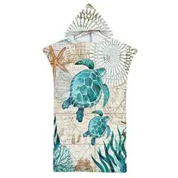 Produktbild: Rowjoy Strandtuch Poncho, Surf Poncho Damen und Herren, Ozean Tier Drucken Mikrofaser Strandtuch, Badeponcho Strandtuch mit Kapuze, Schnelltrocknender Poncho für Strand Schwimmen (H4-75X110cm)