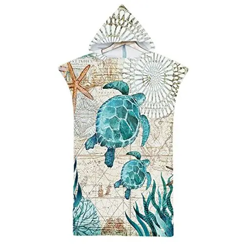 Produktbild: Rowjoy Strandtuch Poncho, Surf Poncho Damen und Herren, Ozean Tier Drucken Mikrofaser Strandtuch, Badeponcho Strandtuch mit Kapuze, Schnelltrocknender Poncho für Strand Schwimmen (H4-75X110cm)
