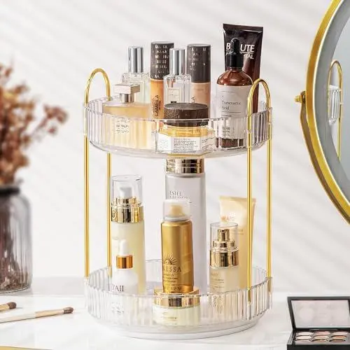 Produktbild: ROWNYEON Make up Organizer 360° Drehbar, Kosmetik Organizer, Hautpflege Parfüm Organizer 2 Lagen Bad Organizer, Schminktisch Organizer, Aufbewahrung für Badezimmer, Kosmetikschrank,Kommode (klar)
