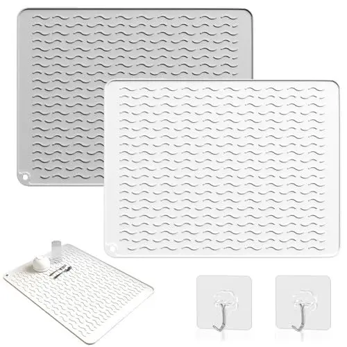Produktbild: RoxNvm Abtropfmatte, hitzebeständig abtropfmatte Geschirr, 40 * 30CM abtropfmatte spüle, Silikon spülmatte abtropfmatte, Geeignet für Küchen, Esstische, Kaffeemaschinen, Geschirrspülmaschinen