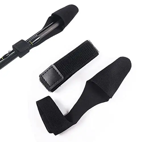 Produktbild: RoxNvm Angelrutenriemen, 5 Stück Klettverschluss Angelrutengeschirr mit 5 Stück Rutenschutzkappe, 21CM Stretchy Belts Holders Angelzubehör für Casting Schutz der Rute