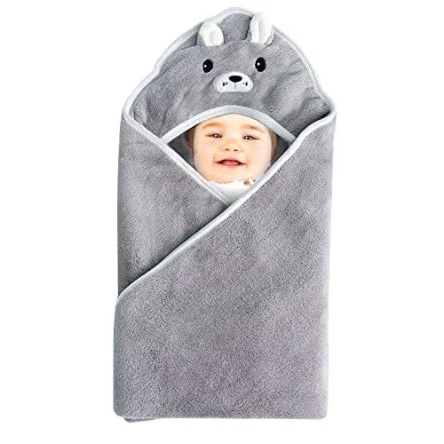 Produktbild: RoxNvm Baby Handtuch Kapuze, Baby Badetuch, Tier Design Neugeborenen Handtücher für Bad 80 * 80cm Ultra weich saugfähig für Jungen und Mädchen (Grau)