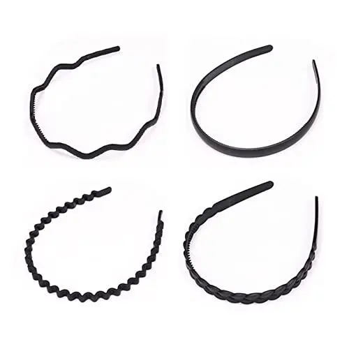 Produktbild: RoxNvm Haarband, 4 Packungen haarreifen männer, Elastisches Zickzack Haarreif, Rutschfest Schwarz Haarreifen, Sportmode Haarband Zubehör für Outdoor Sports Yoga