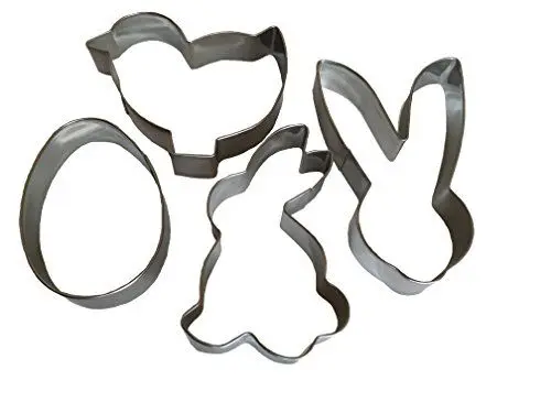 Produktbild: ROYAL HOUSEWARE 4er Set Edelstahl Ostern Plätzchen Ausstecher Osterhase Ei Häschen Plätzchenform Keksform Keksausstecher Oster Keks Backen Stempel Ostern
