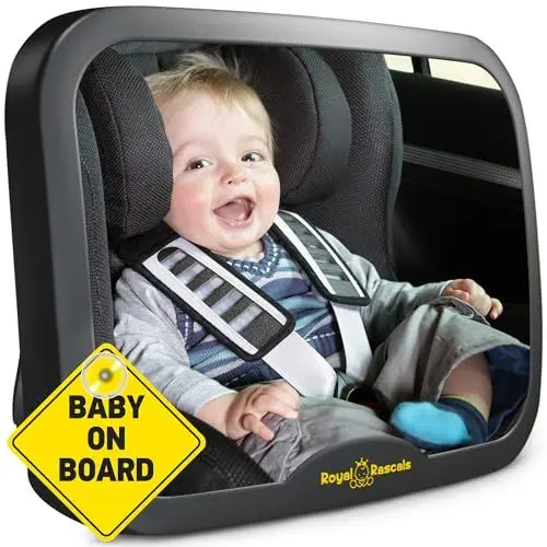 Produktbild: ROYAL RASCALS Baby Auto Spiegel - Rückspiegel für rückwärts gerichtete Kindersitze - SCHWARZ - Passt in jede verstellbare Kopfstütze - Dreh- und Kippunktion - Splitterfrei - PREMIUM SICHERHEITSPRODUKT