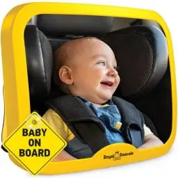 Produktbild: ROYAL RASCALS Baby Autospiegel | Rückspiegel für rückwärts gerichtete Kindersitze | GELB | Passt in jede verstellbare Kopfstütze | Dreh- und Kippunktion | splitterfrei | PREMIUM SICHERHEITSPRODUKT
