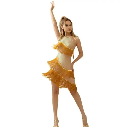 Produktbild: ROYAL SMEELA Quaste Salsa tanzkleid Latein Kleider Damen Strass Salsa Kleid Damen Rumba Tanz Kleid Samba Tanzkleider Tango Kleid Frauen fransen Latein Tanz Kleid lateinisches Tanzkleid Salsa kostüm