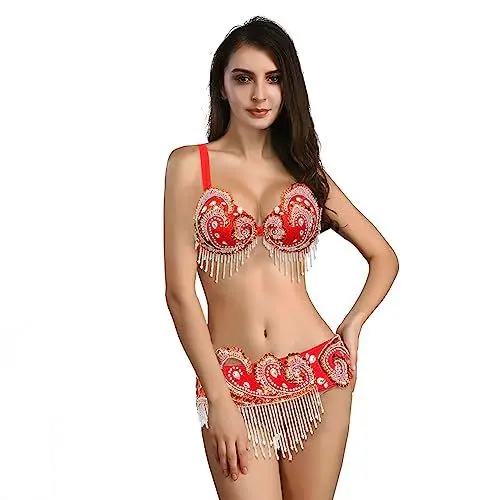 Produktbild: ROYAL SMEELA Sexy Bauchtanz Kostüm Damen Bauchtanz BH Gürtel Bauchtanz Set Sexy Perlen BH und Gurtel Karnevals kostüm Bauch tanzen Outfit Bauchtänzerin Kostum für Frauen Kostuem Fuer Bauchtanz