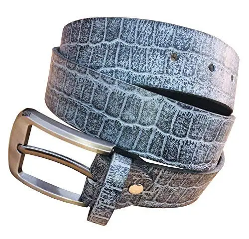 Produktbild: Royal Leder Gürtel mit Krokoprägung 4,0 cm Leder-Gürtel für Damen und Herren Kroko-Optik mit Grau-Muster Schnalle Silber Gr Bundweite 90-155 (145 cm bundweite (gesamtlänge 160 cm))
