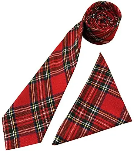 Produktbild: Royal Stewart Herren-Krawatten- und Einstecktuch-Set mit Schottenkaro-Muster, Rot, Grün, Gelb, Weiß, Schwarz, Erwachsene